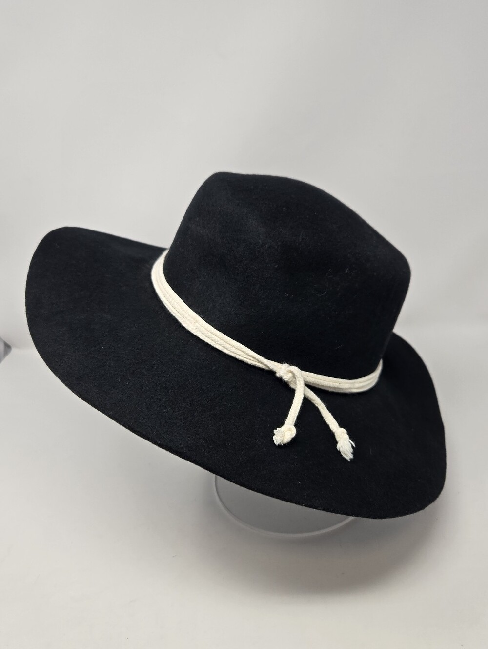 SHYANNE BLACK 100% WOOL HAT NATURAL WOVEN BAND WOMEN OS BOHO COUNTRY WESTERN